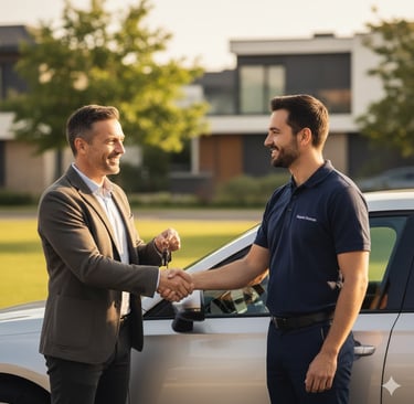 Remise des clés réussie après un convoyage professionnel avec Convoi-RM.