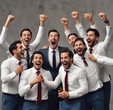 A group photo of a motivated sales team celebrating a successful training day.