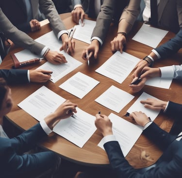 A dynamic workshop scene with a coach engaging a group of sales professionals in Athens.