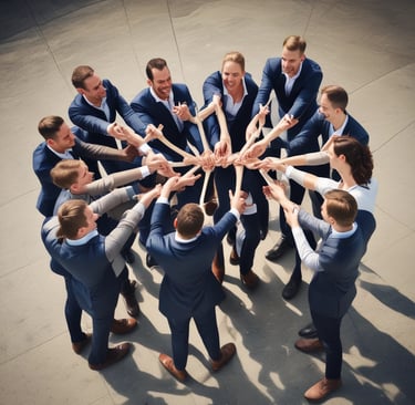 An outdoor team-building exercise with salespeople collaborating in a sunny park.