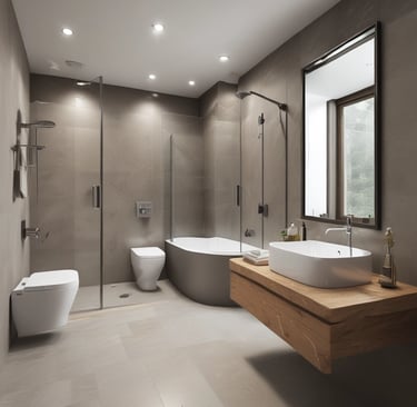 Branding mockups including business cards and logos arranged neatly on a wooden desk.