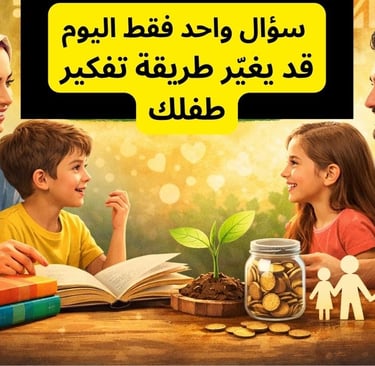 أسرة تجلس مع أطفالها في جو دافئ من الحوار الذكي، حيث يتحدّث الأبوان مع الطفل عن التعلّم وبناء الشخصي