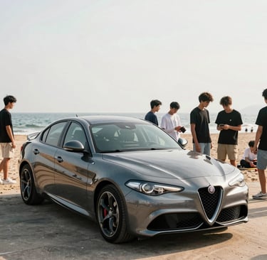 A family-friendly SUV parked in front of a cozy café in the heart of Golem.