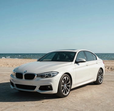 A modern black hatchback gleaming under the afternoon sun on a city street in Golem.