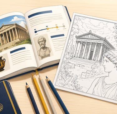 Cours illustré avec page à colorier et crayons de couleur