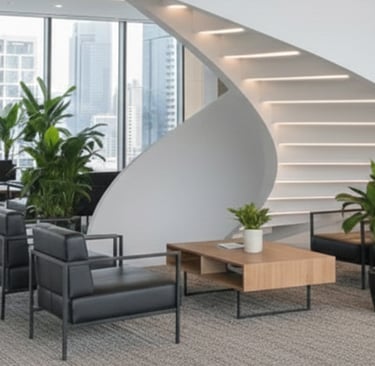 a spiral staircase in a modern office building