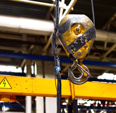 crane hook and pendant cable requiring repairs