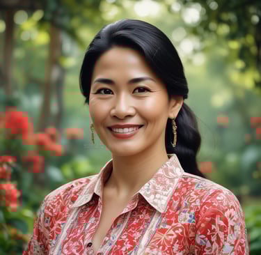 Image of a confident Indonesian woman giving a thumbs-up at a construction site.