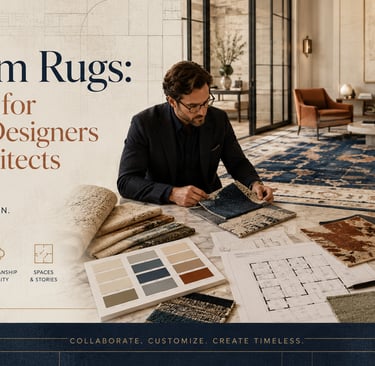 Custom rugs guide for interior designers and architects with rug samples, material palettes, and int