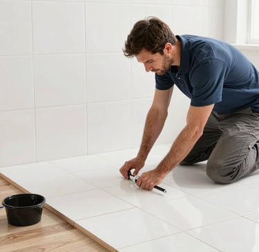 Carpenter installing custom wooden shelves in a cozy Dubai apartment.