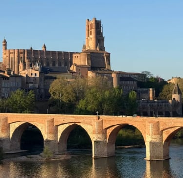 vue du pont vieux d'albi avec la cathédrale sainte cecile en fond