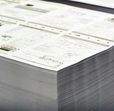 Completed patent application with technical drawings prepared for formal patent examination