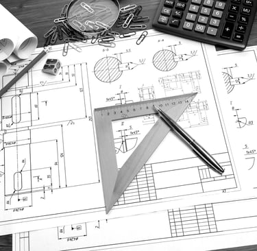 Patent search process illustrated with technical drawings and patent research documents