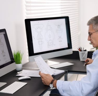 Inventor reviewing patent application documents after filing a patent