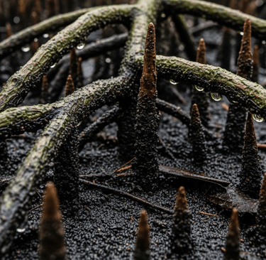 Close up of rich marine soil/mangrove roots
