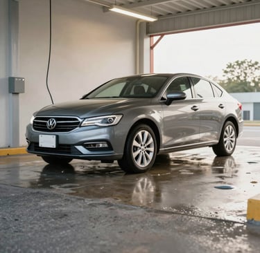 Hands wearing gloves applying protective coating on a car’s roof with precision.