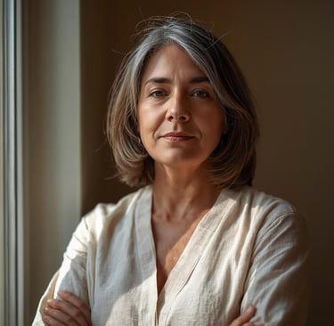 Confident woman over 50 in natural light representing midlife boundaries and self-respect.