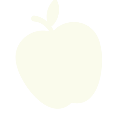 Minimalista fehér alma gyümölcs ikon szárral és levéllel fehér háttérrel.