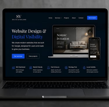 Modern website design and digital visibility presentation displayed on a laptop screen for businesses in Denmark.