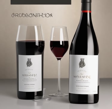 A vibrant photograph of a deep red Merlot bottle next to a glass filled with rich red wine on a wooden table.