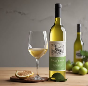 A vibrant photograph of a deep red Merlot bottle next to a glass filled with rich red wine on a wooden table.