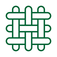 Green and white interlaced weave pattern icon representing textile fabric structure.