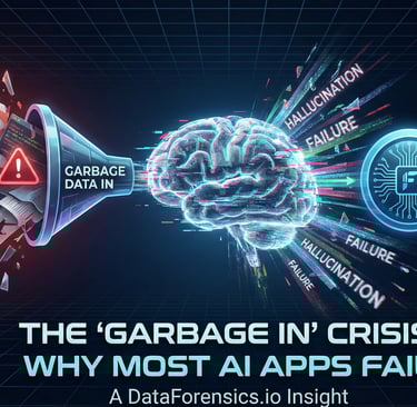 Split-screen digital illustration comparing chaotic, crumpled papers representing 'raw data' on the