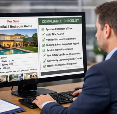 Real estate agent inspecting compliance checklist before listing the property in Australia