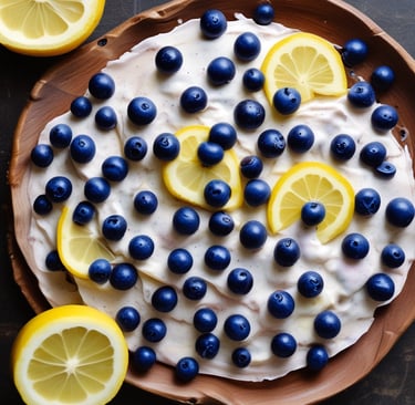 Fresh blueberries and yogurt in a glass jar.