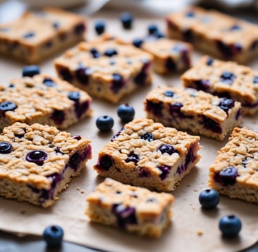 Blueberry oatmeal squares on parchment paper