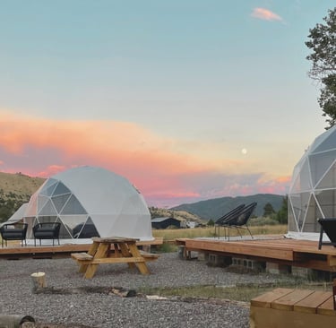 domes alpenglow and moon