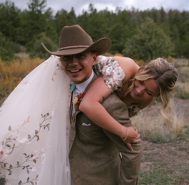 happy newlyweds in fall