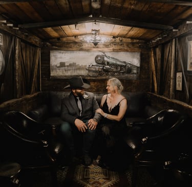 Newly Married Couple in Train Car