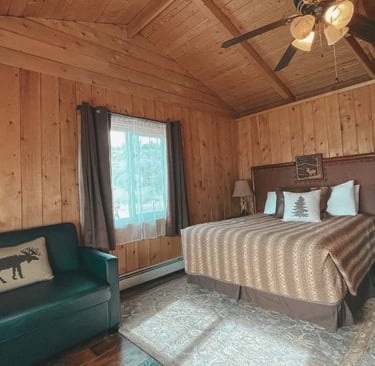 room 1 interior with bed and twin sofa bed