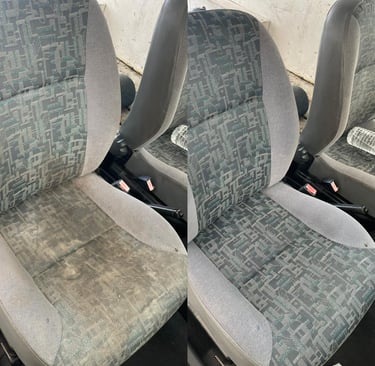 Avant après shampoing des sièges de voiture – textile encrassé