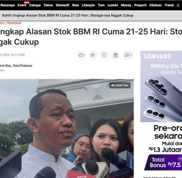 Foto: Menteri Energi dan Sumber Daya Mineral (ESDM) Bahlil Lahadalia menyampaikan bahwa stok BBM nas