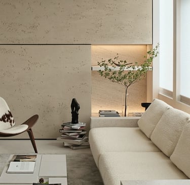 Bestone Materials luxury living room interior design project, flexible stone wall cladding and archi