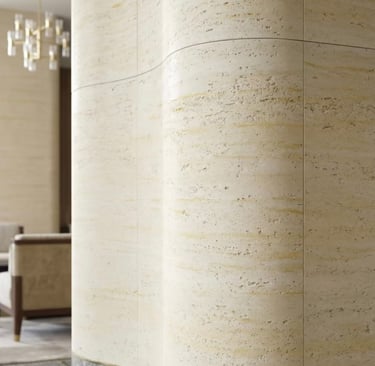 Bestone Materials flexible wall tile applied on curved architectural feature wall, seamless MCM ston