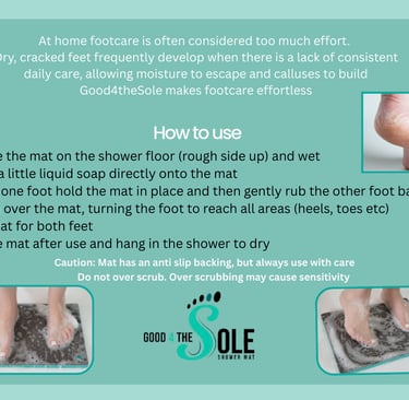 Before cracked heels compared to smooth beautiful feet using exfoliating shower mat