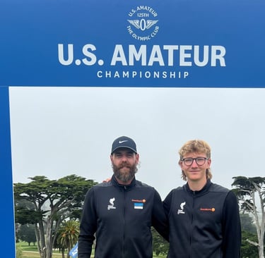 a man and woman standing in front of a us amateur team