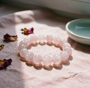 Crystals reflecting soft rainbows on a linen cloth, evoking calm and inner energy.