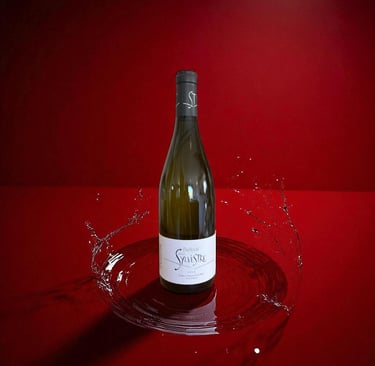 a bottle of wine on a stylized plate