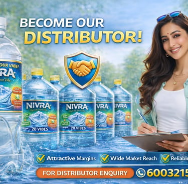 A woman holding a clipboard next to Nivra bottled water for a distribution business opportunity.