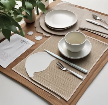 Close-up of polished silver cutlery arranged neatly on a crisp white tablecloth, reflecting warm ambient light.