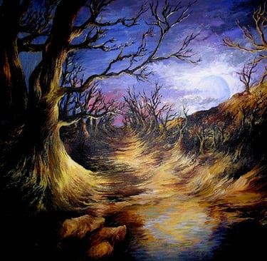 Original mystical landscape painting by acrylic artist Jen Manning