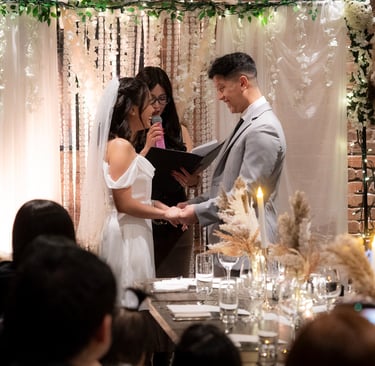 Indoor wedding of young couple