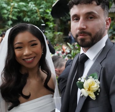 man and woman smiling 