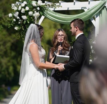 caucasian woman and man getting married at golf course