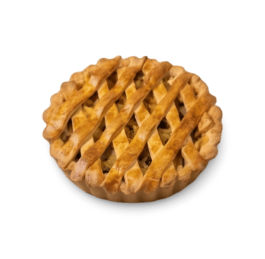 Golden brown lattice crust apple pie with a fluted edge isolated on a black background.