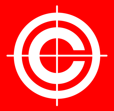 Copy Merch logo - White letter C inside a target crosshair symbol on a bright red background.
